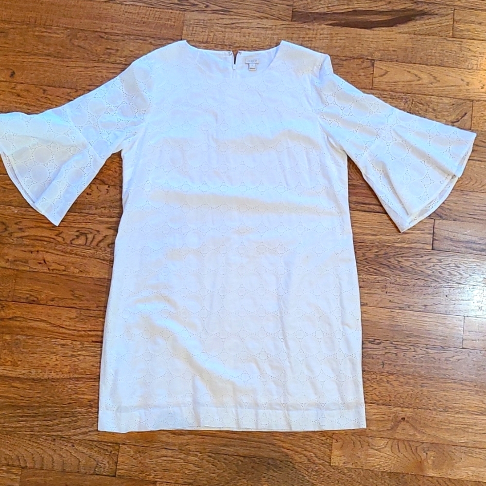 Dress JCrew XL White Lace and Cotton with Flounce Sleeves Lined